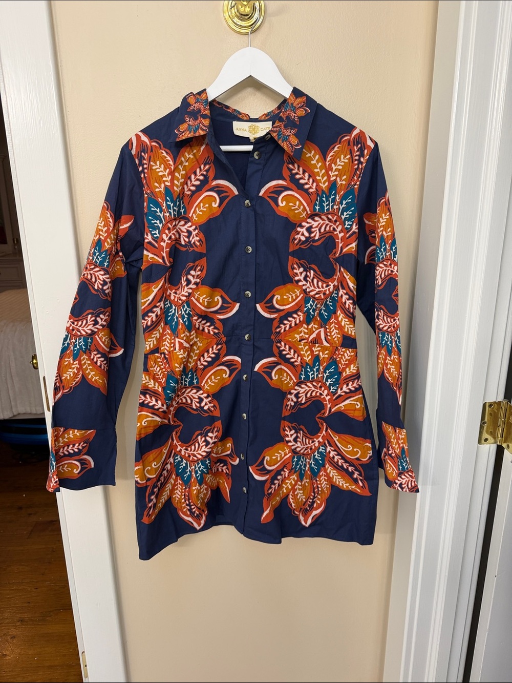 Navy Floral-Print Button-Down Kids Shirt by DANNIJO